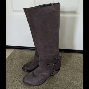 Fergie dark brown buckle heeled boots 9M